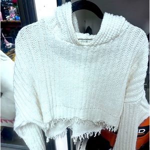 Wild fox hooded white sweater; really warm; semi cropped; super cute on.